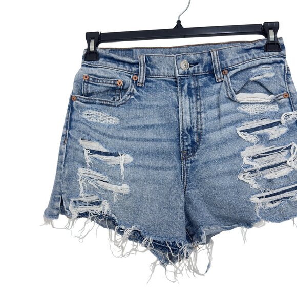 American Eagle Womens Distressed Patched Denim Shorts Size 4 High Rise - Picture 9 of 12